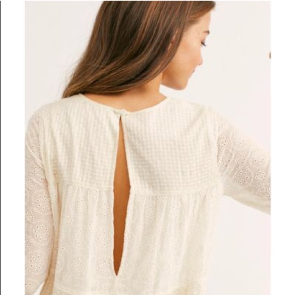 Free People Gemma Eyelet Lace Midi Dress XS Cream Cottage Core Prairie Romantic - Picture 2 of 16